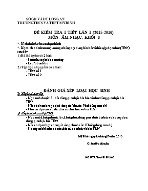 Đề kiểm tra một tiết Âm nhạc lớp 8 lần 1 - Năm học 2015-2016 - Trường THCS Mỹ Bình